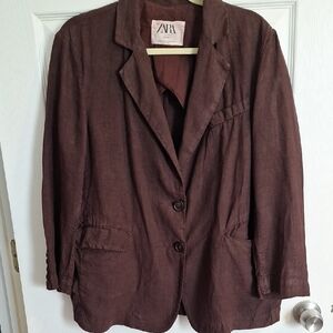 Zara Women's Brown Blazer Jacket Linen XS